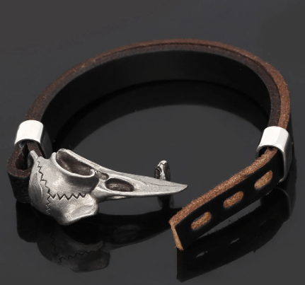 Vikings Raven Skull Leather Bracelet | Bracelets | Wiccan Center