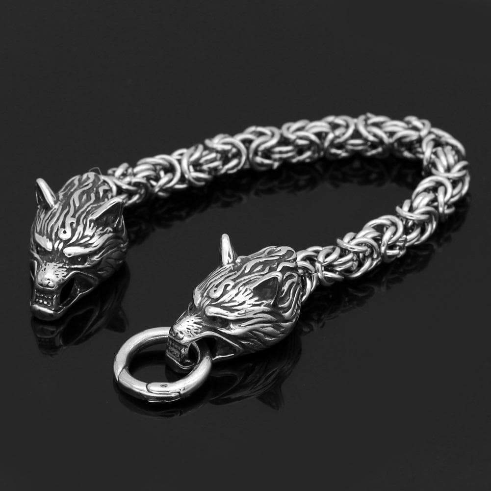 Vikings Wolf Head King's Chain Stainless Steel Bracelet | Bracelets | Wiccan Center