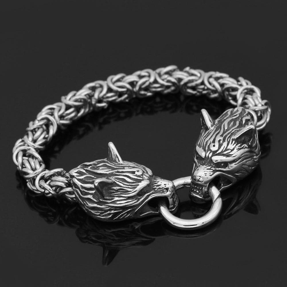 Vikings Wolf Head King's Chain Stainless Steel Bracelet | Bracelets | Wiccan Center