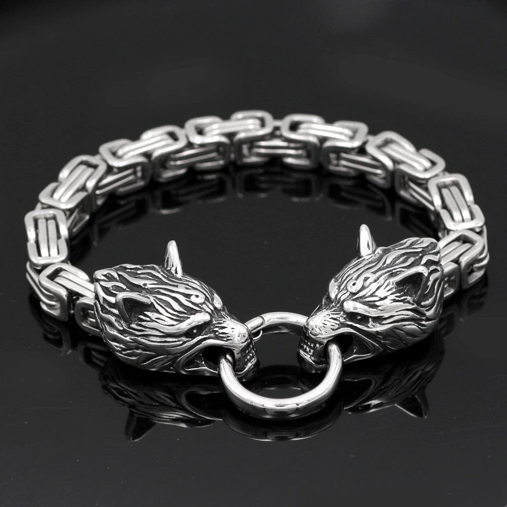Vikings Wolf Head King's Chain Stainless Steel Bracelet | Bracelets | Wiccan Center