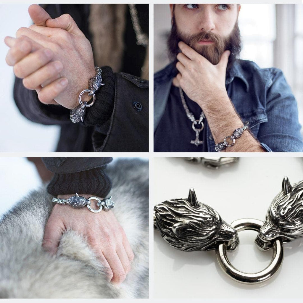 Vikings Wolf Head King's Chain Stainless Steel Bracelet | Bracelets | Wiccan Center