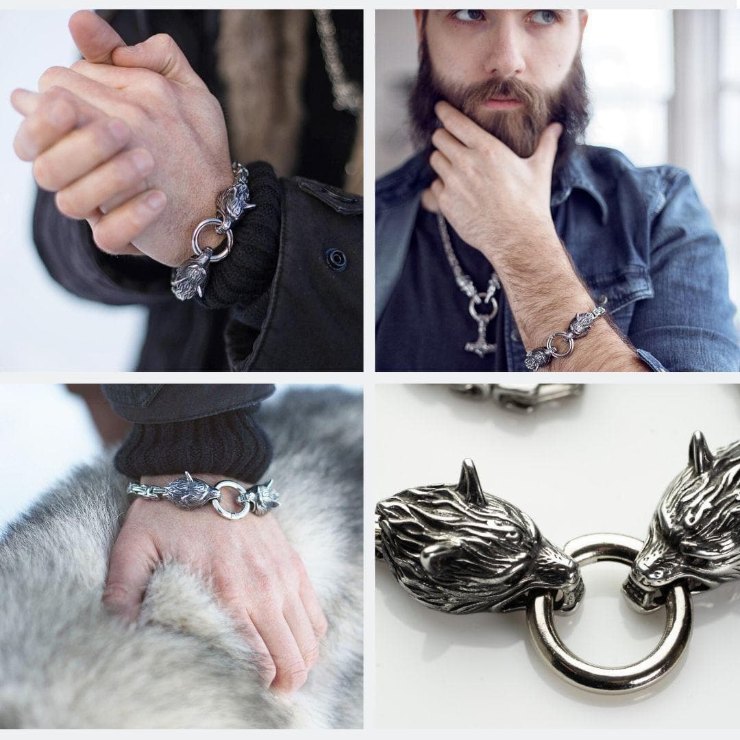 Vikings Wolf Head King's Chain Stainless Steel Bracelet | Bracelets | Wiccan Center