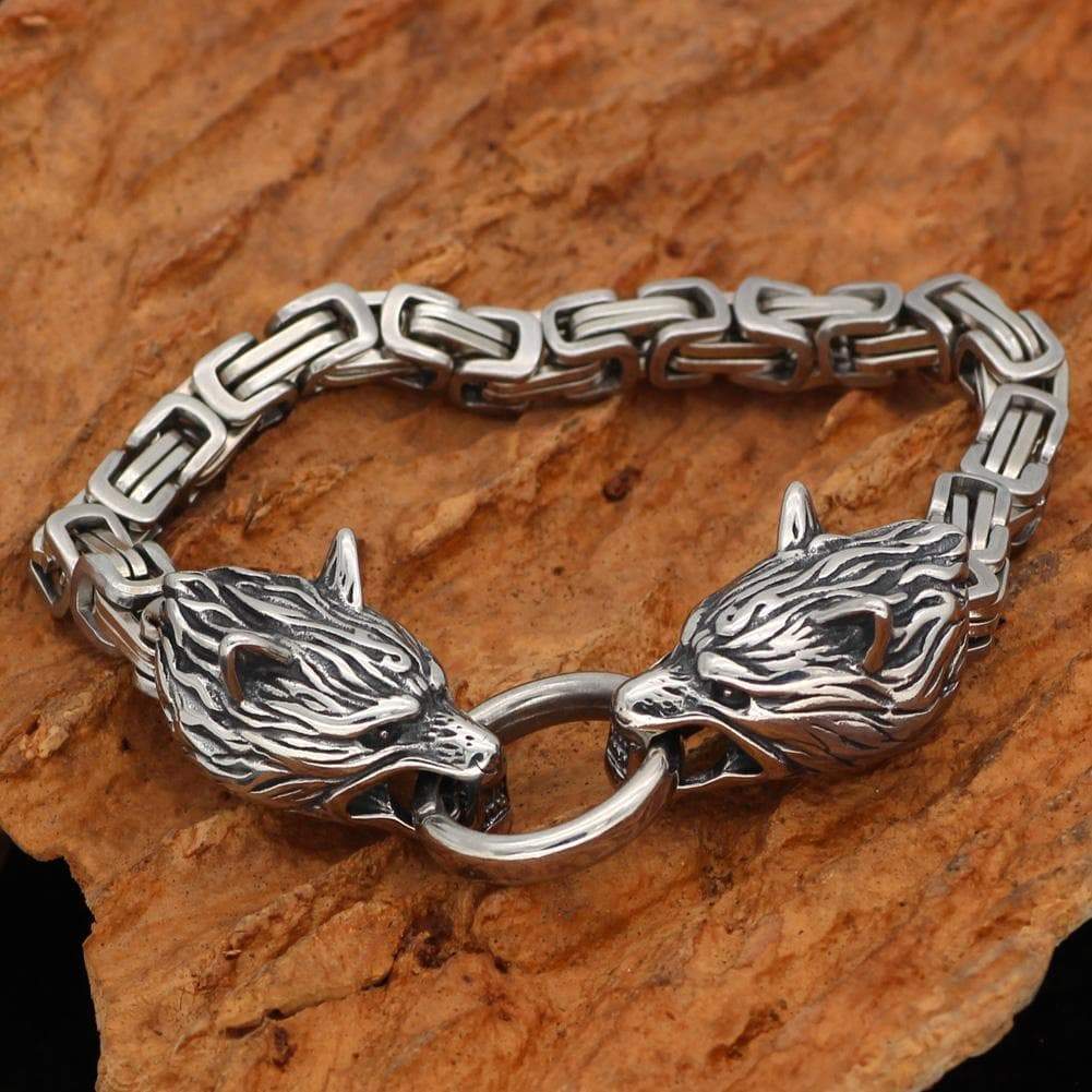 Vikings Wolf Head King's Chain Stainless Steel Bracelet | Bracelets | Wiccan Center