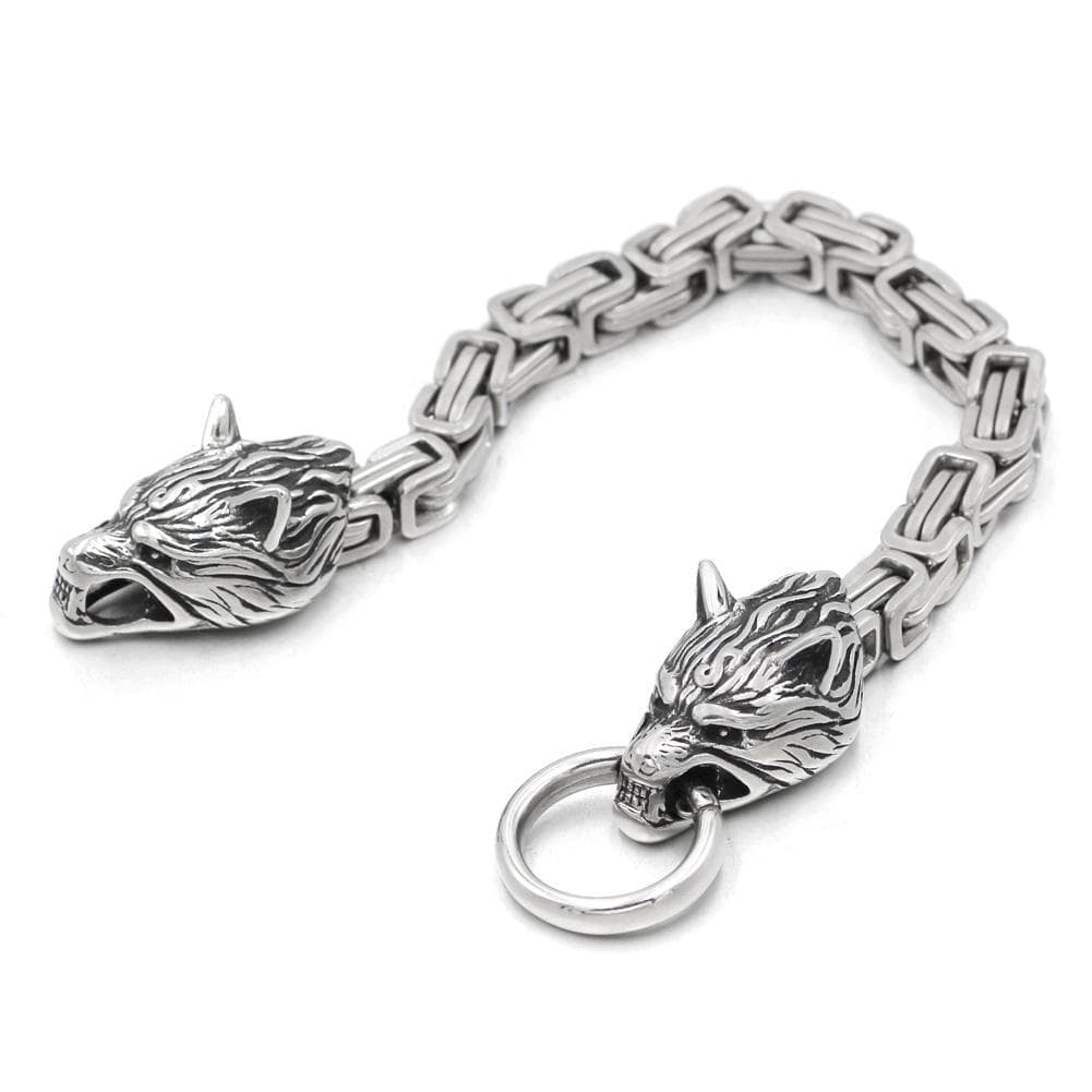 Vikings Wolf Head King's Chain Stainless Steel Bracelet | Bracelets | Wiccan Center