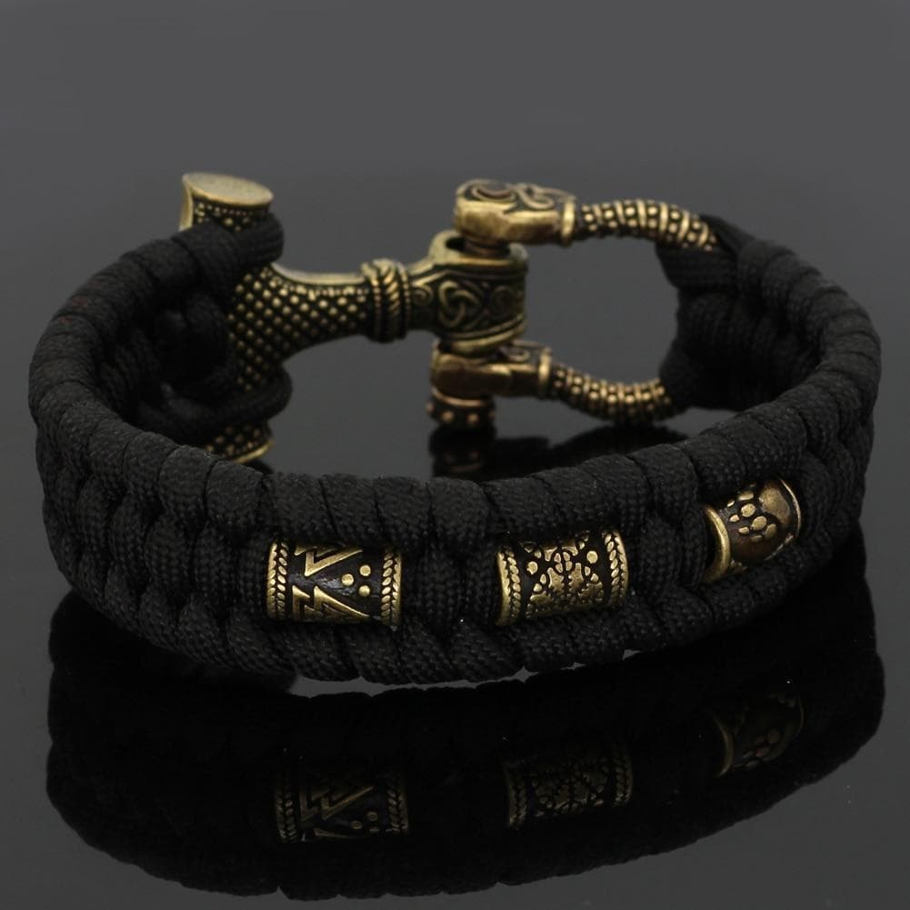Vikings Mjolnir Stainless Steel Black Paracord Bracelet | Bracelets | Wiccan Center