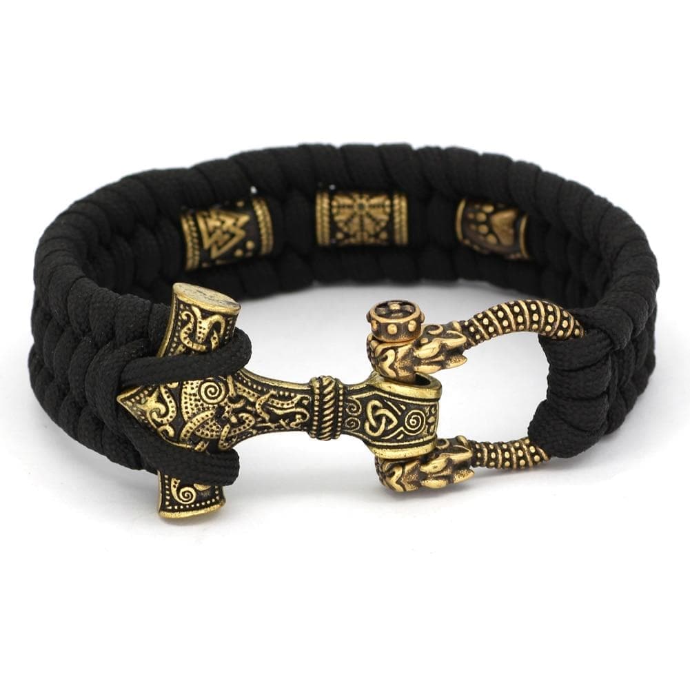 Vikings Mjolnir Stainless Steel Black Paracord Bracelet | Bracelets | Wiccan Center