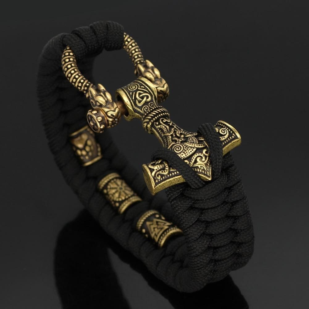 Vikings Mjolnir Stainless Steel Black Paracord Bracelet | Bracelets | Wiccan Center