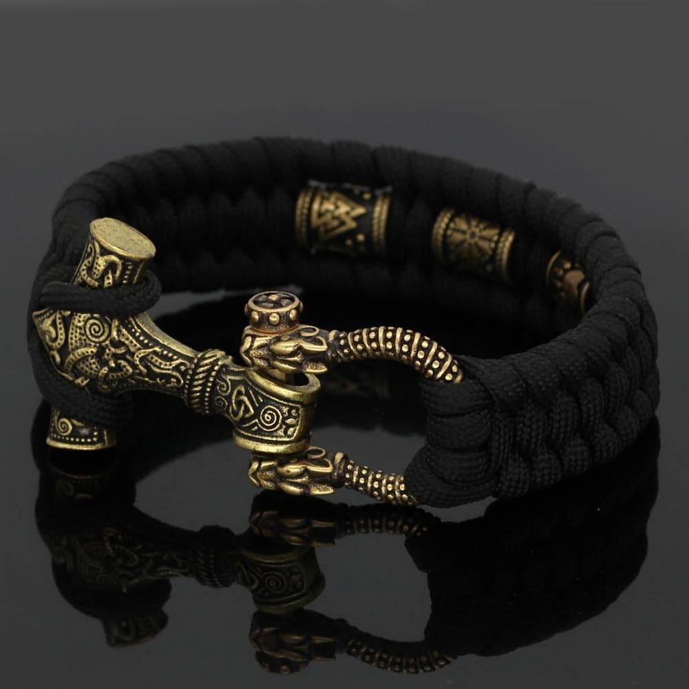 Vikings Mjolnir Stainless Steel Black Paracord Bracelet | Bracelets | Wiccan Center