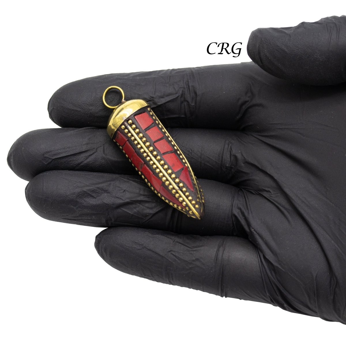 Brass Horn Pendant with Assorted Color Inlay (2 Inches) (1 Piece)