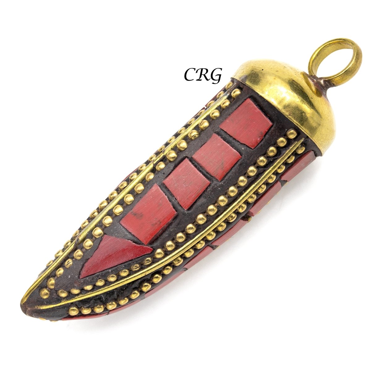 Brass Horn Pendant with Assorted Color Inlay (2 Inches) (1 Piece)