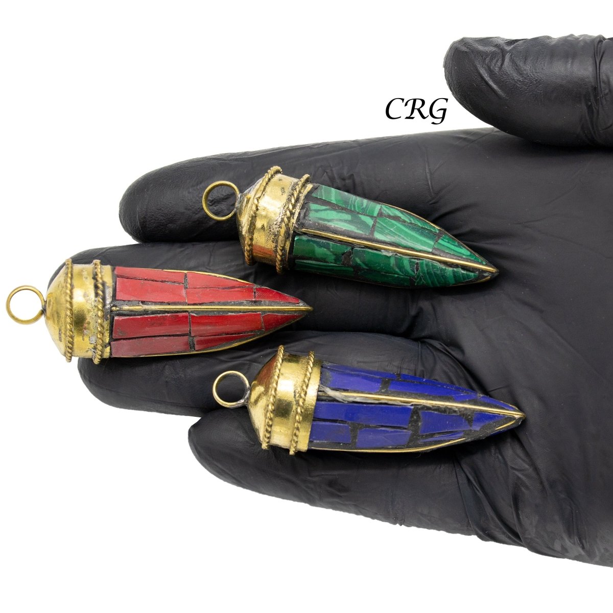 Brass Horn Pendant with Assorted Color Inlay (2.5 Inches) (1 Piece)