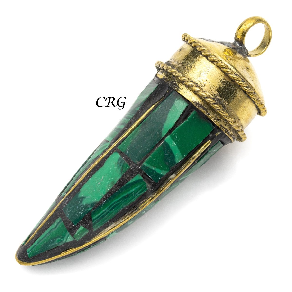 Brass Horn Pendant with Assorted Color Inlay (2.5 Inches) (1 Piece)