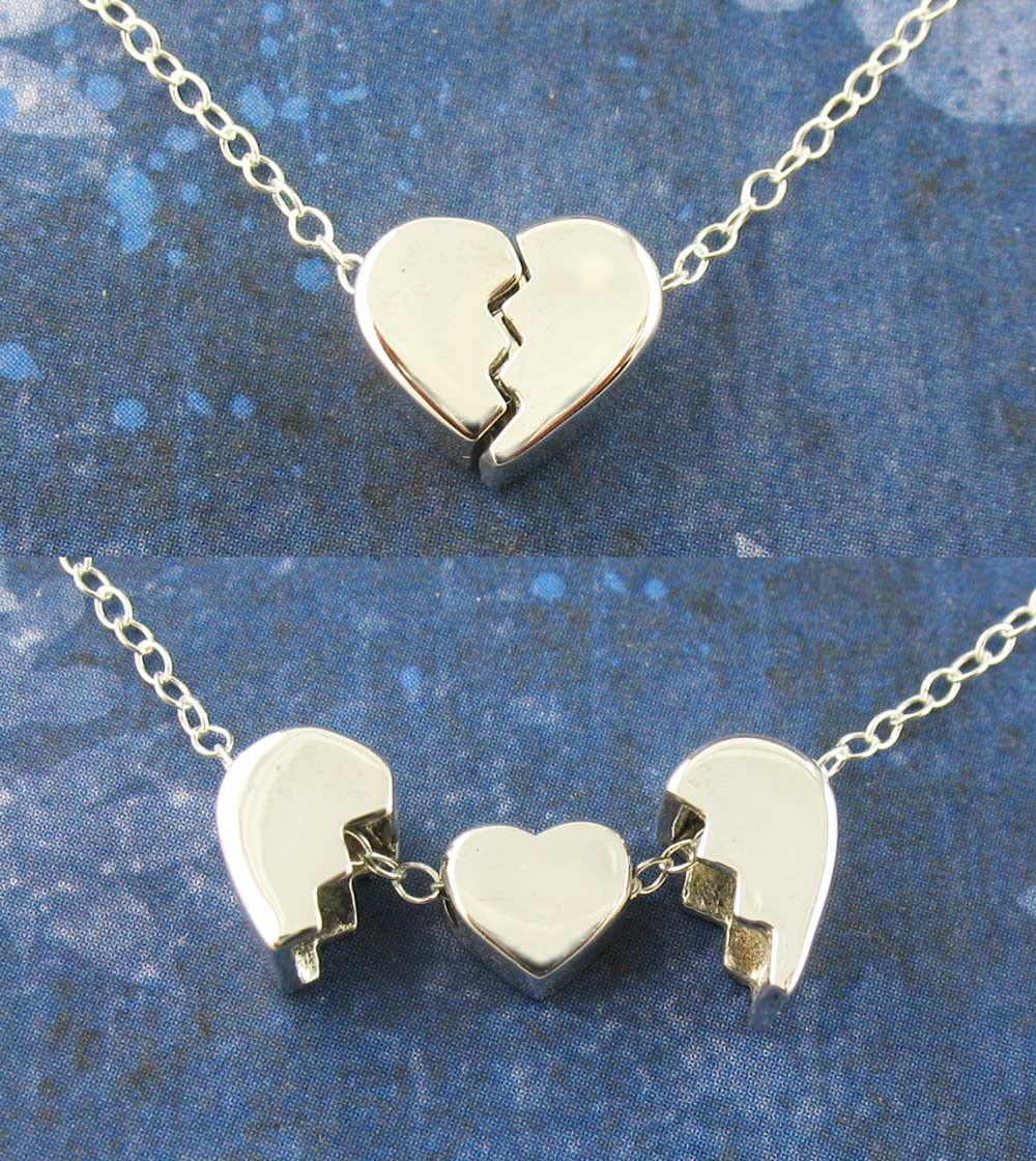 Heal a Broken Heart Pendant Necklace with Hidden Heart, Engravable | Handmade > Silver | Wiccan Center