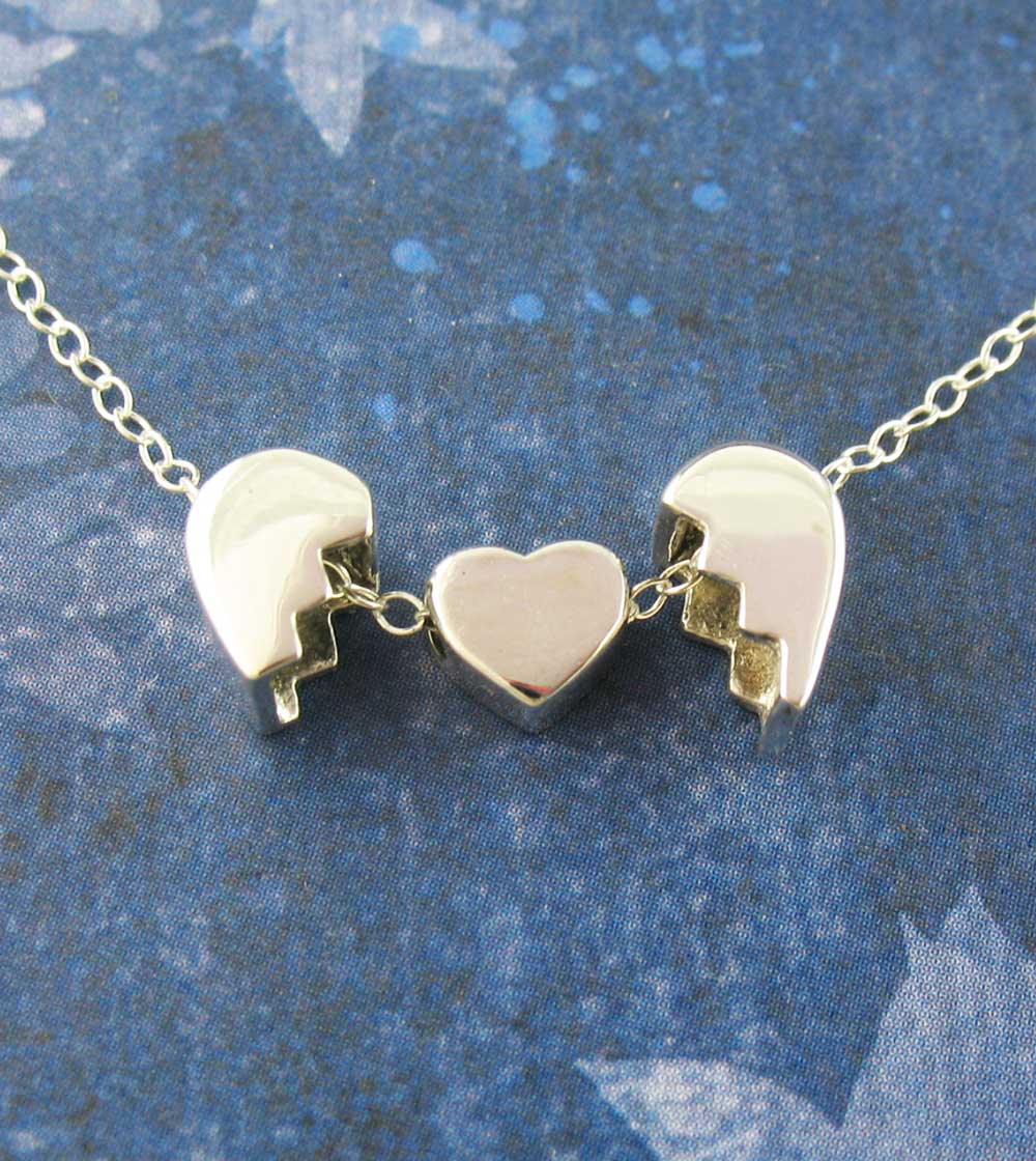 Heal a Broken Heart Pendant Necklace with Hidden Heart, Engravable | Handmade > Silver | Wiccan Center