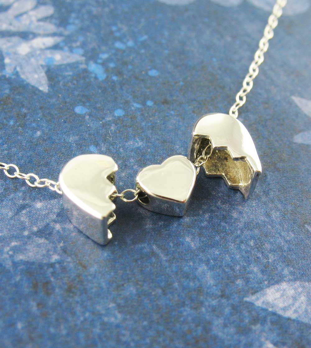 Heal a Broken Heart Pendant Necklace with Hidden Heart, Engravable | Handmade > Silver | Wiccan Center
