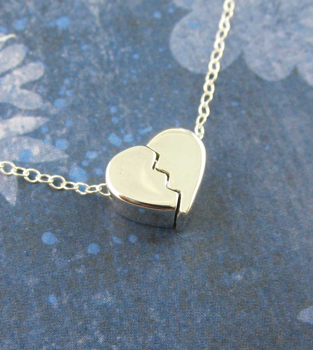 Heal a Broken Heart Pendant Necklace with Hidden Heart, Engravable | Handmade > Silver | Wiccan Center