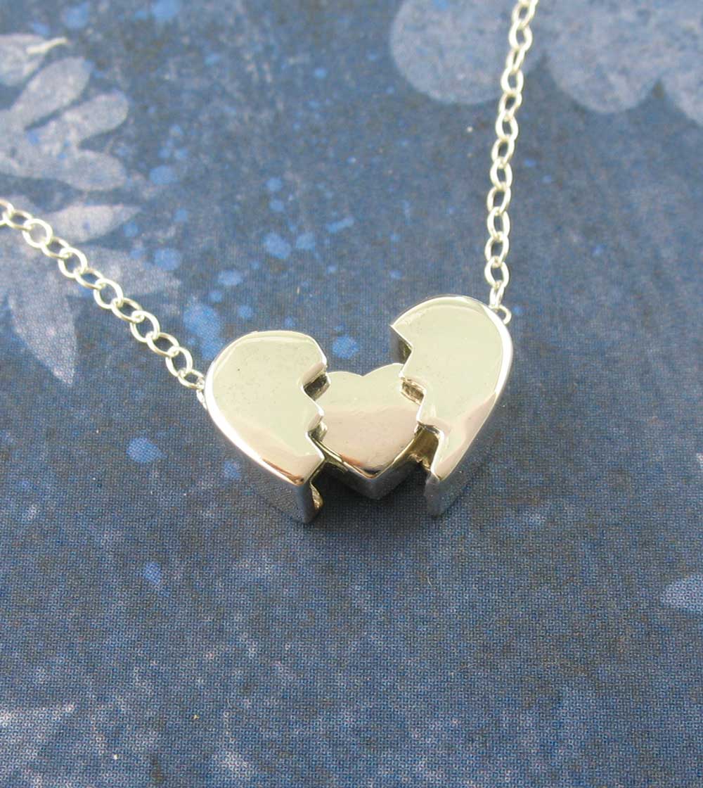 Heal a Broken Heart Pendant Necklace with Hidden Heart, Engravable | Handmade > Silver | Wiccan Center