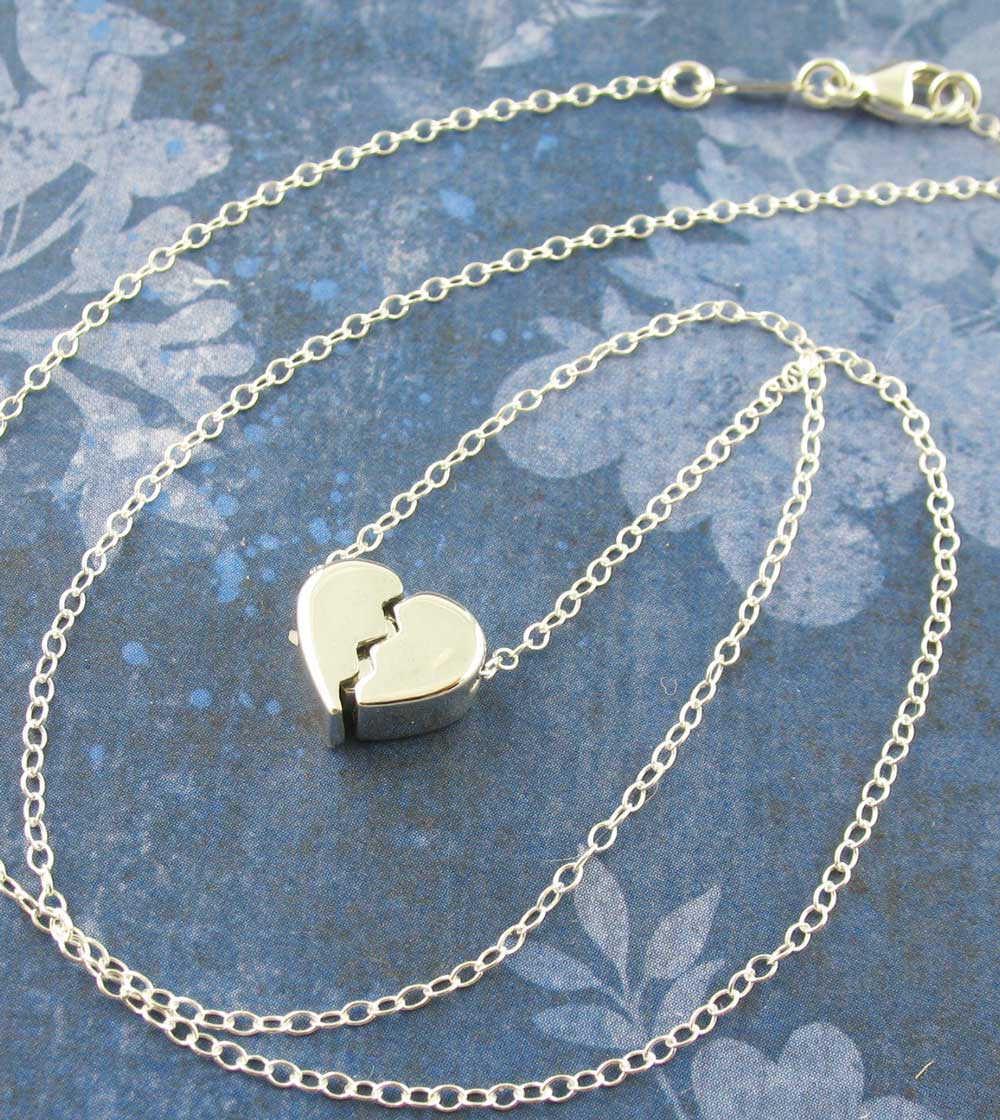 Heal a Broken Heart Pendant Necklace with Hidden Heart, Engravable | Handmade > Silver | Wiccan Center