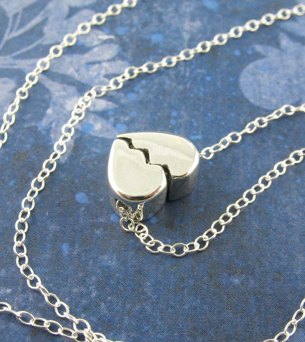 Heal a Broken Heart Pendant Necklace with Hidden Heart, Engravable | Handmade > Silver | Wiccan Center