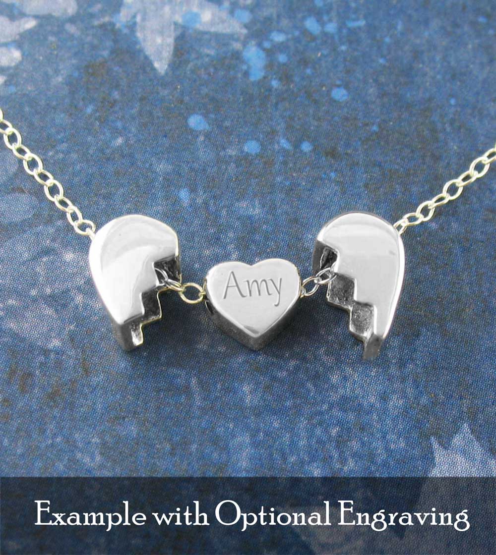 Heal a Broken Heart Pendant Necklace with Hidden Heart, Engravable | Handmade > Silver | Wiccan Center