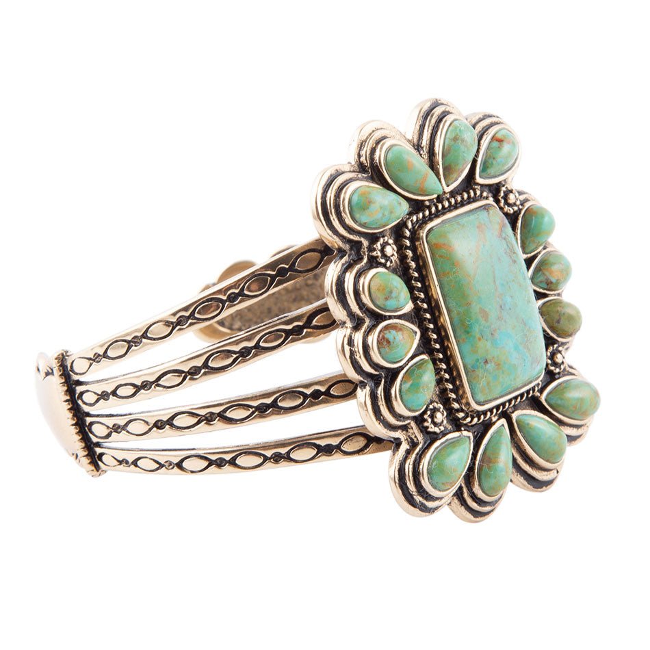 Blue Turquoise Golden Statement Cuff Bracelet | Bracelets | Wiccan Center
