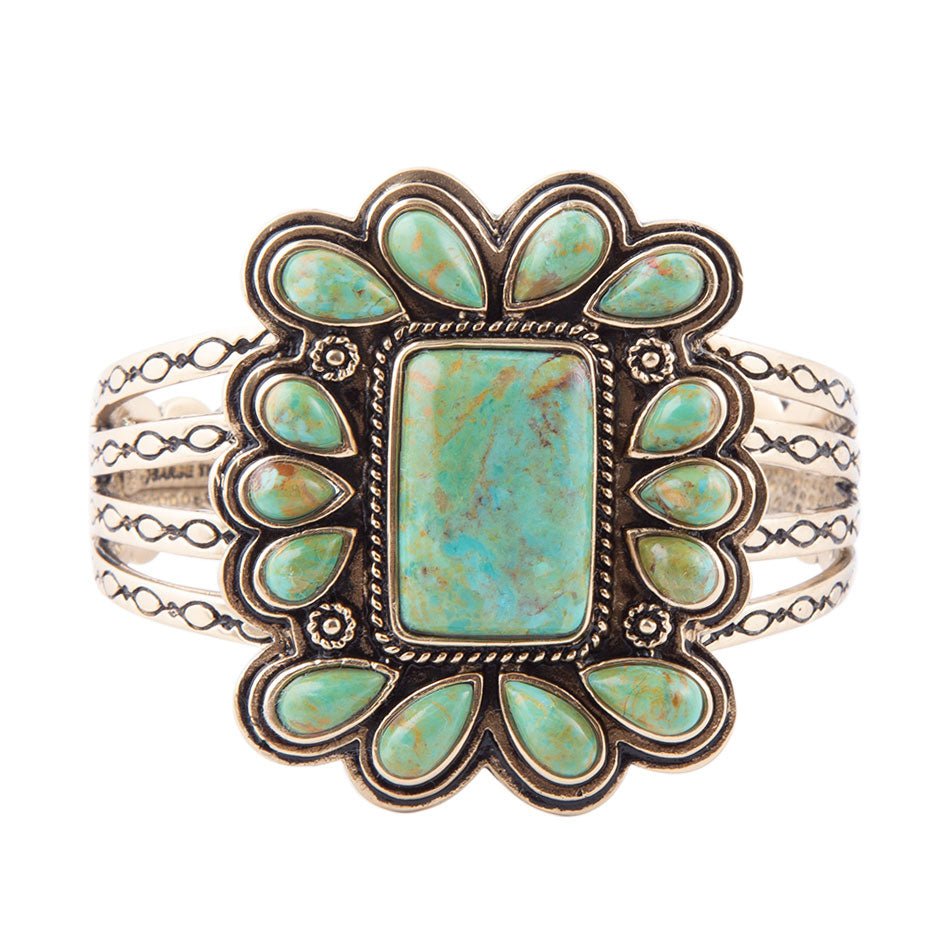 Blue Turquoise Golden Statement Cuff Bracelet | Bracelets | Wiccan Center