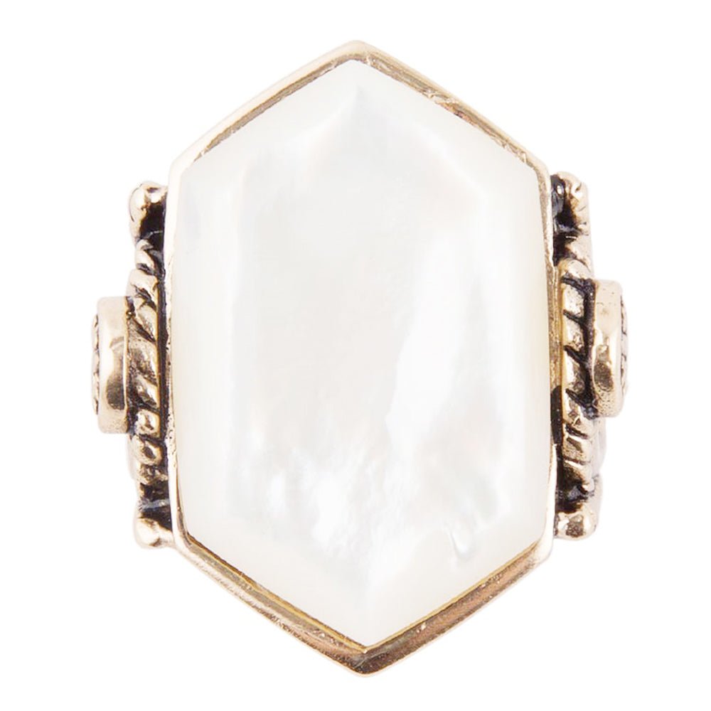 Golden Bronze White Mother of Pearl Ring | Rings | Wiccan Center