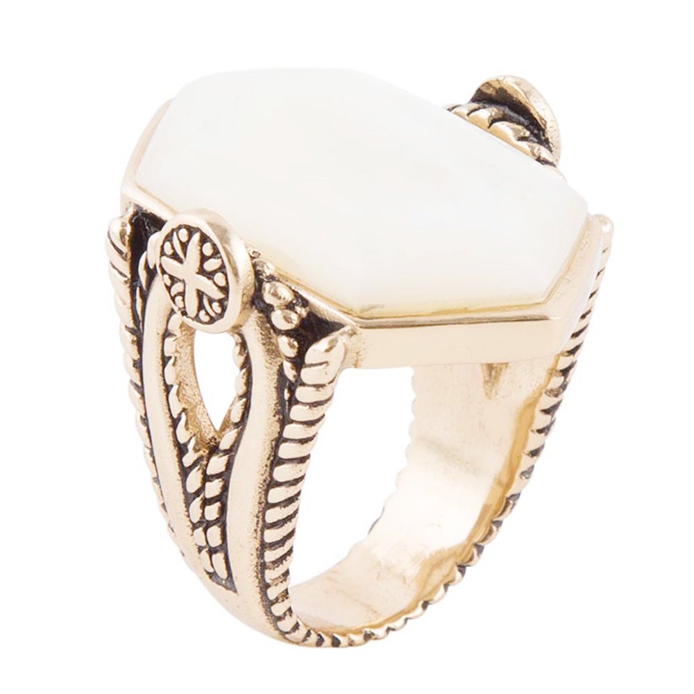 Golden Bronze White Mother of Pearl Ring | Rings | Wiccan Center