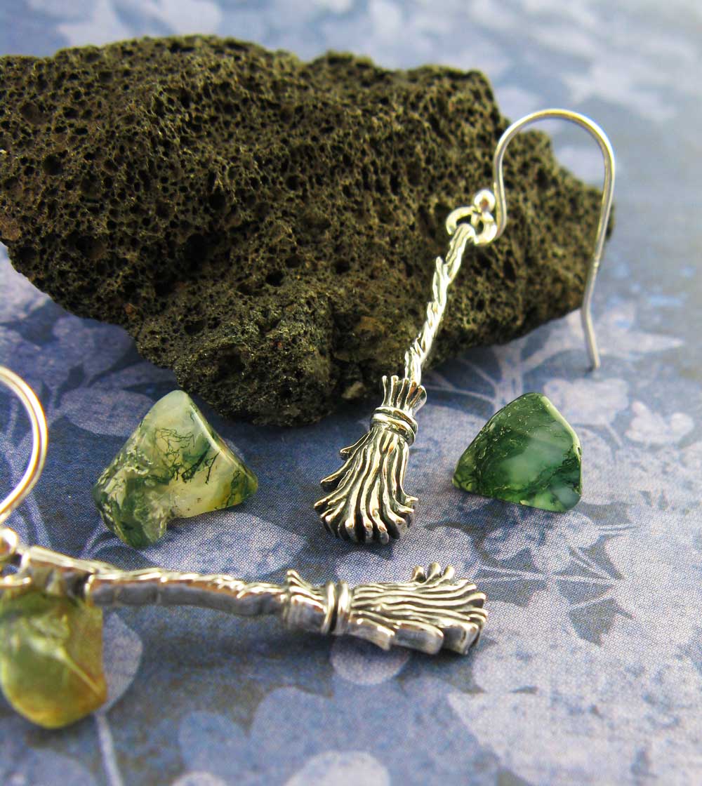 Witch's Broom Earrings, Handmade - 925 Sterling Silver | Handmade > Silver | Wiccan Center