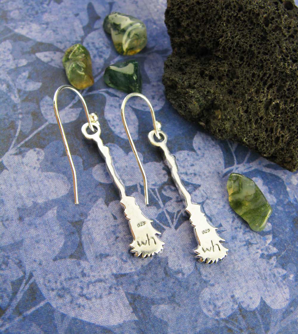 Witch's Broom Earrings, Handmade - 925 Sterling Silver | Handmade > Silver | Wiccan Center