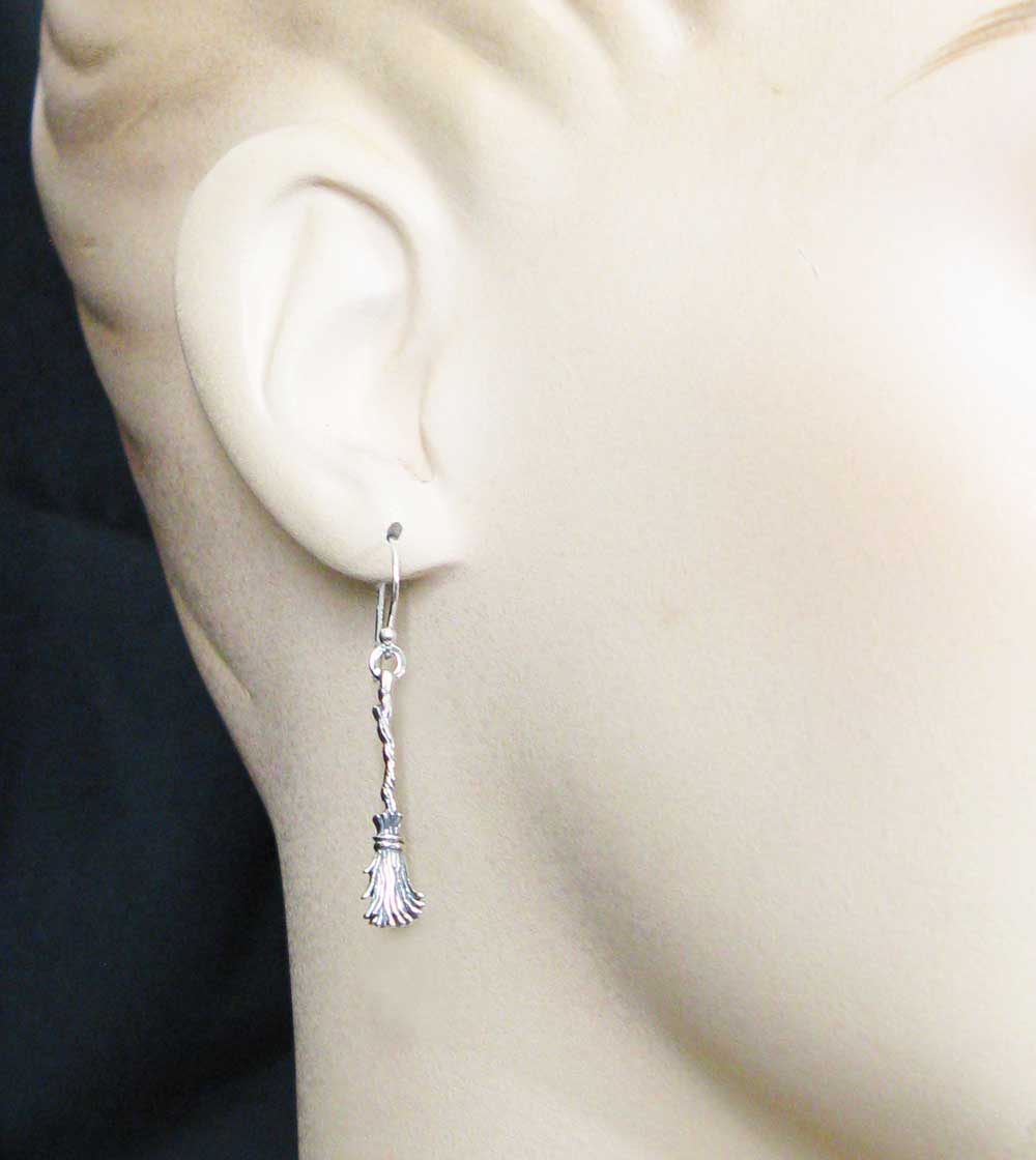 Witch's Broom Earrings, Handmade - 925 Sterling Silver | Handmade > Silver | Wiccan Center