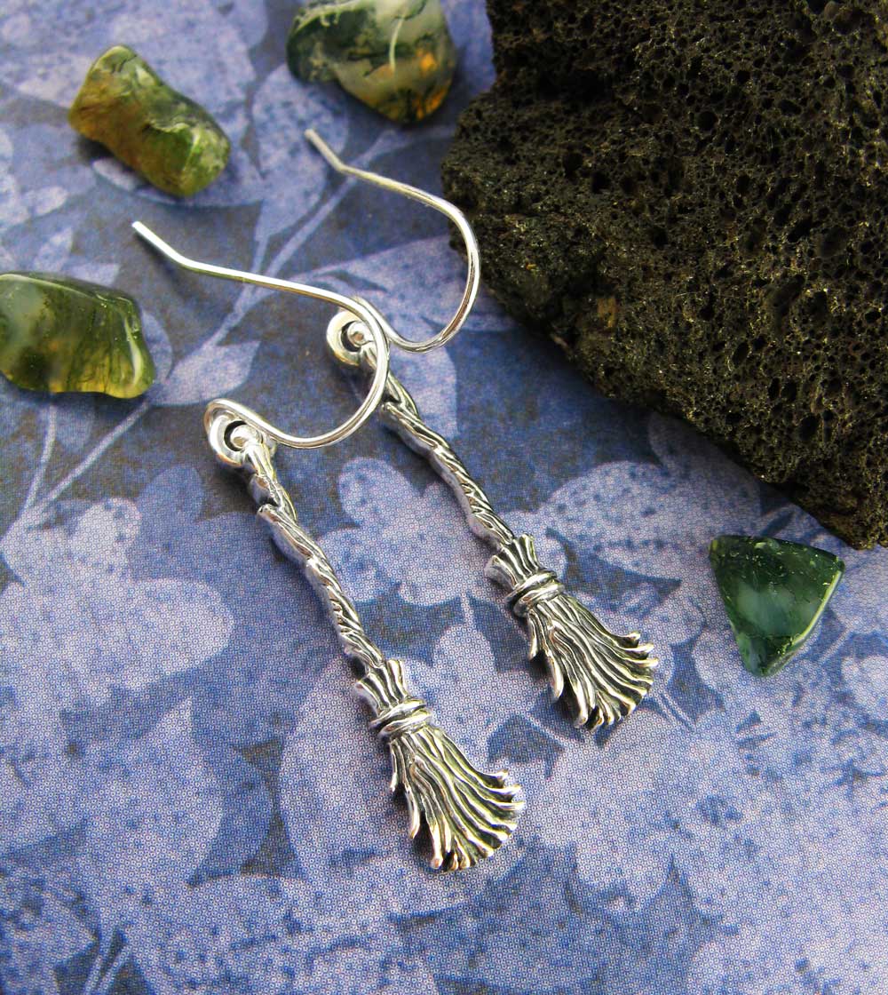 Witch's Broom Earrings, Handmade - 925 Sterling Silver | Handmade > Silver | Wiccan Center