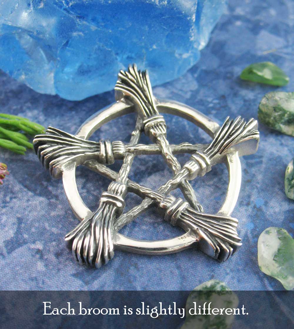 Five Brooms Pentacle Pendant, Handmade - 925 Sterling Silver | Handmade > Silver | Wiccan Center