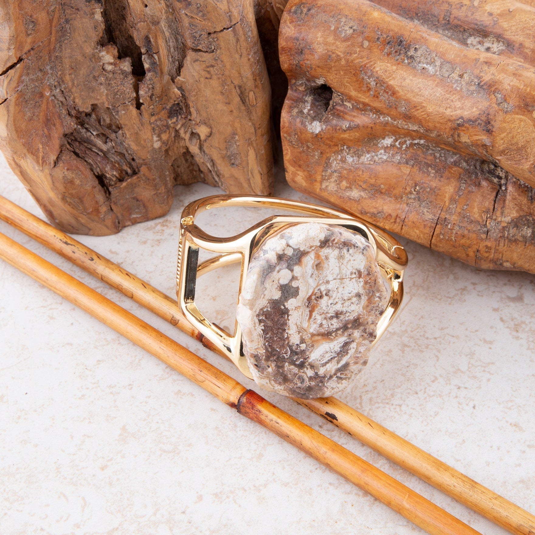 Brown Ocean Jasper Slab Golden Cuff Bracelet | Bracelets | Wiccan Center