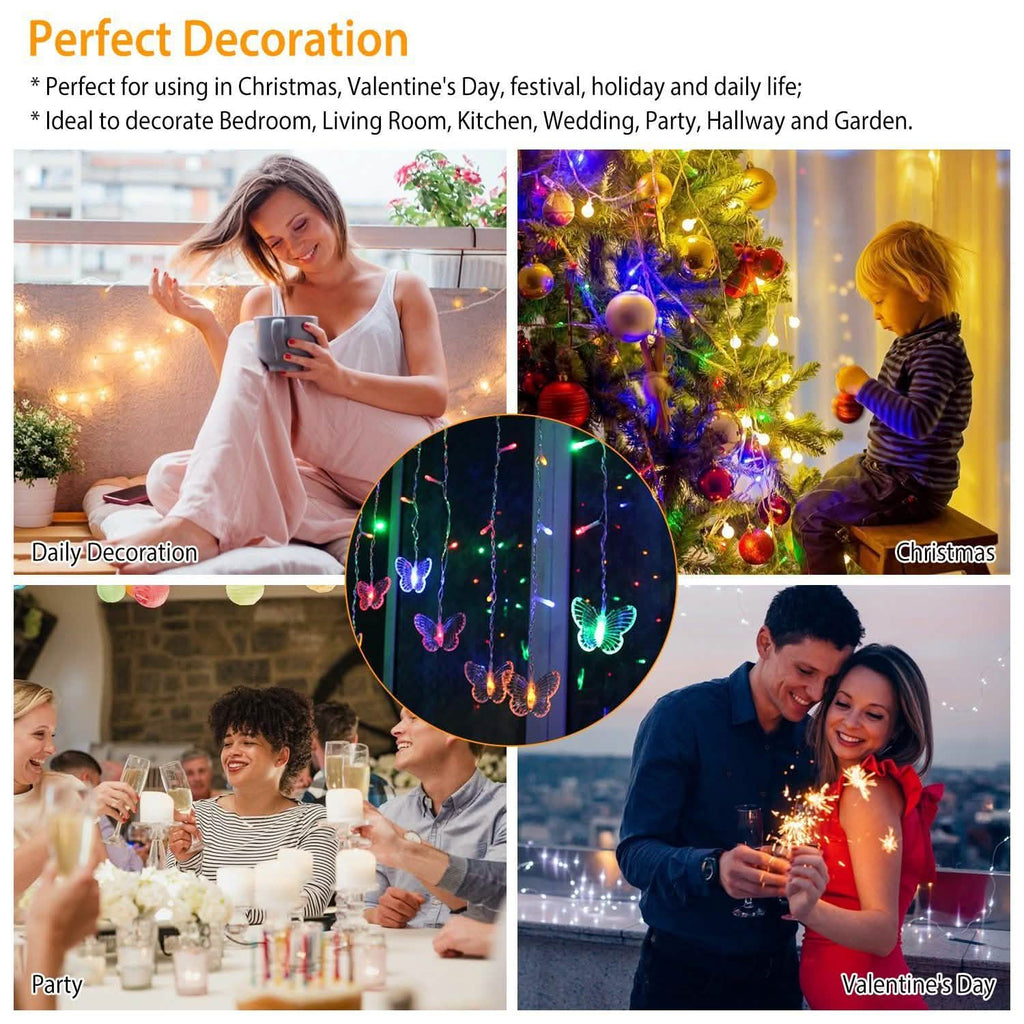 Butterfly Curtain String Lights USB Powered with 8 Modes 96 LED Remote Control | String & Fairy Lights | Wiccan Center