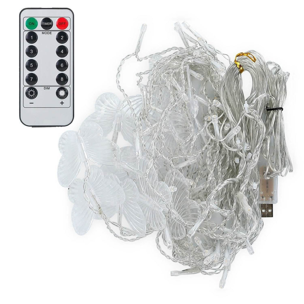 Butterfly Curtain String Lights USB Powered with 8 Modes 96 LED Remote Control | String & Fairy Lights | Wiccan Center