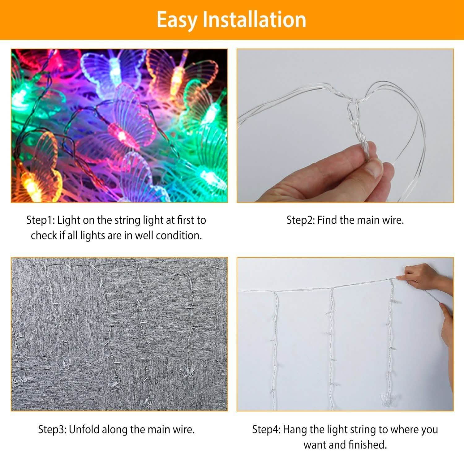 Butterfly Curtain String Lights USB Powered with 8 Modes 96 LED Remote Control | String & Fairy Lights | Wiccan Center