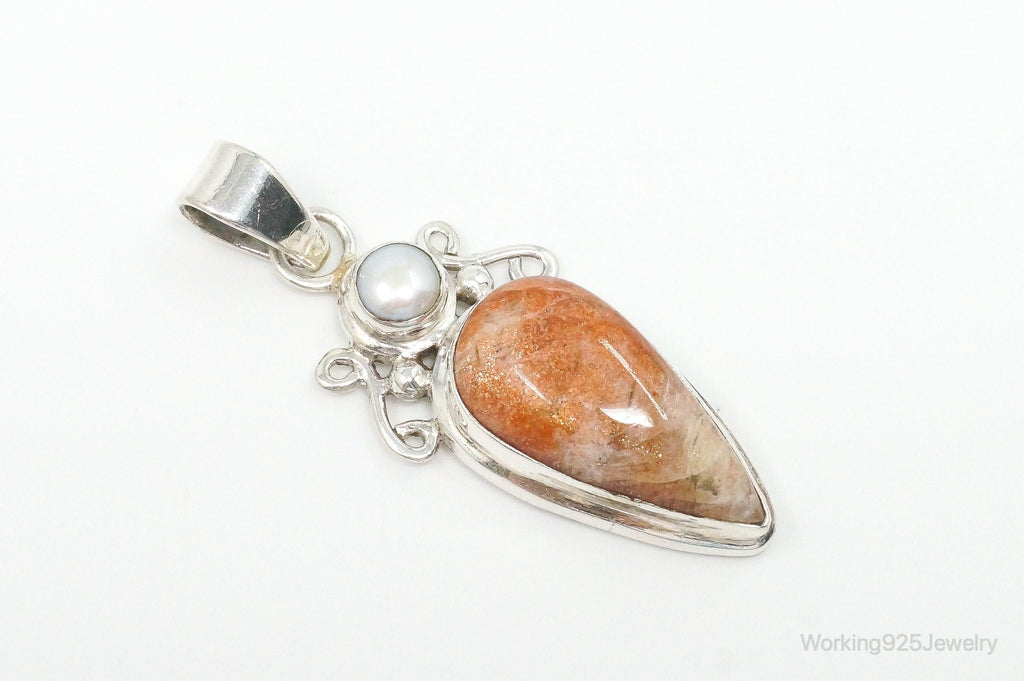 Large Vintage Sunstone Pearl Sterling Silver Pendant | Jewelry > Necklaces > Pendants | Wiccan Center