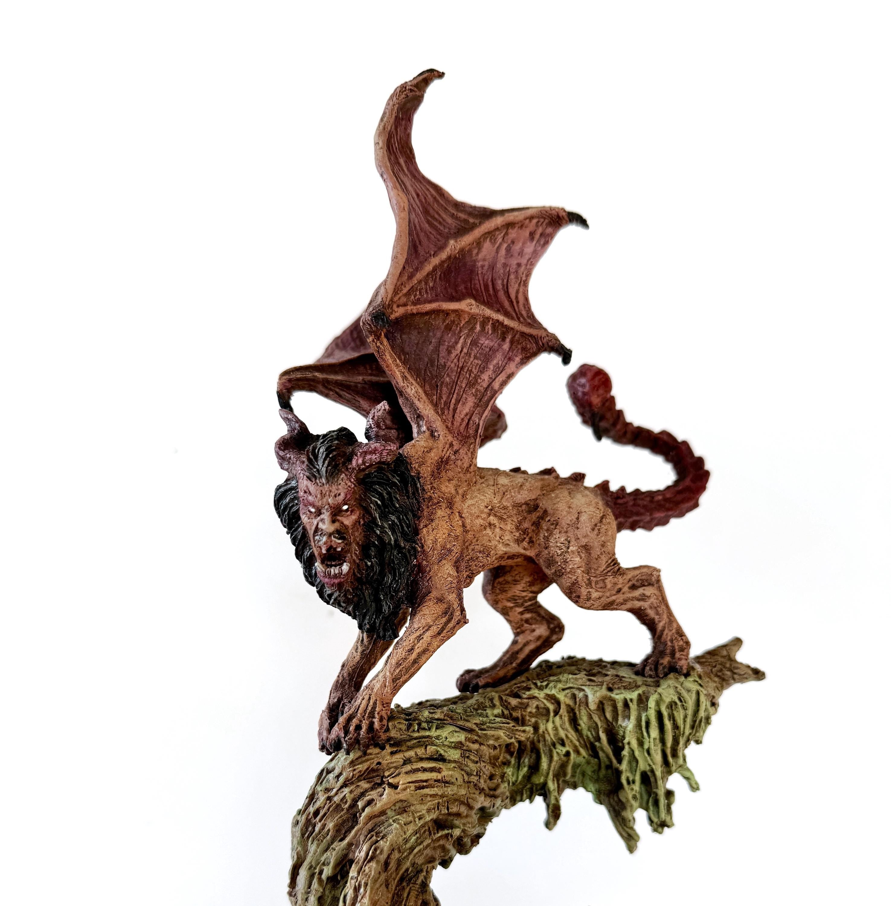 Manticore Statue, Full Color Resin Sculpture | Mythical Creature Figurine | Unique Legendary Manticore Monster Figurine. Fantasy Art Gift
