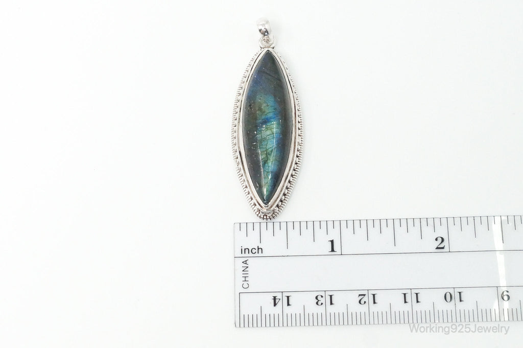 Vintage Long Large Labradorite Sterling Silver Necklace Pendant | Jewelry > Necklaces > Pendants | Wiccan Center