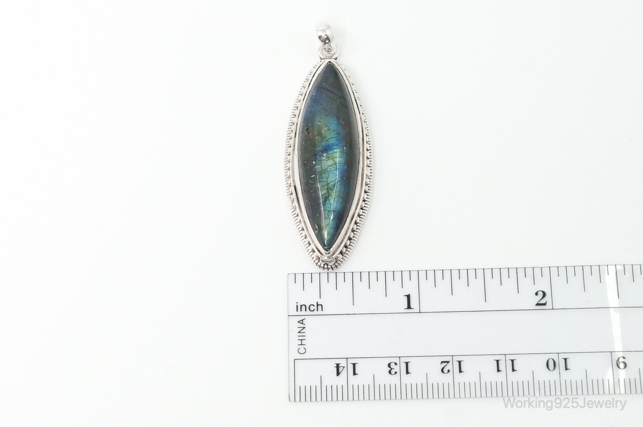 Vintage Long Large Labradorite Sterling Silver Necklace Pendant | Jewelry > Necklaces > Pendants | Wiccan Center