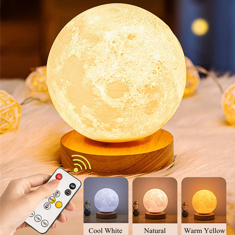 Creative 3D Magnetic Floating Levitating Moon Lamp Touch Control 3 Color Moon Light Lunar Night Light For Home Office Room Decor | 0 | Wiccan Center