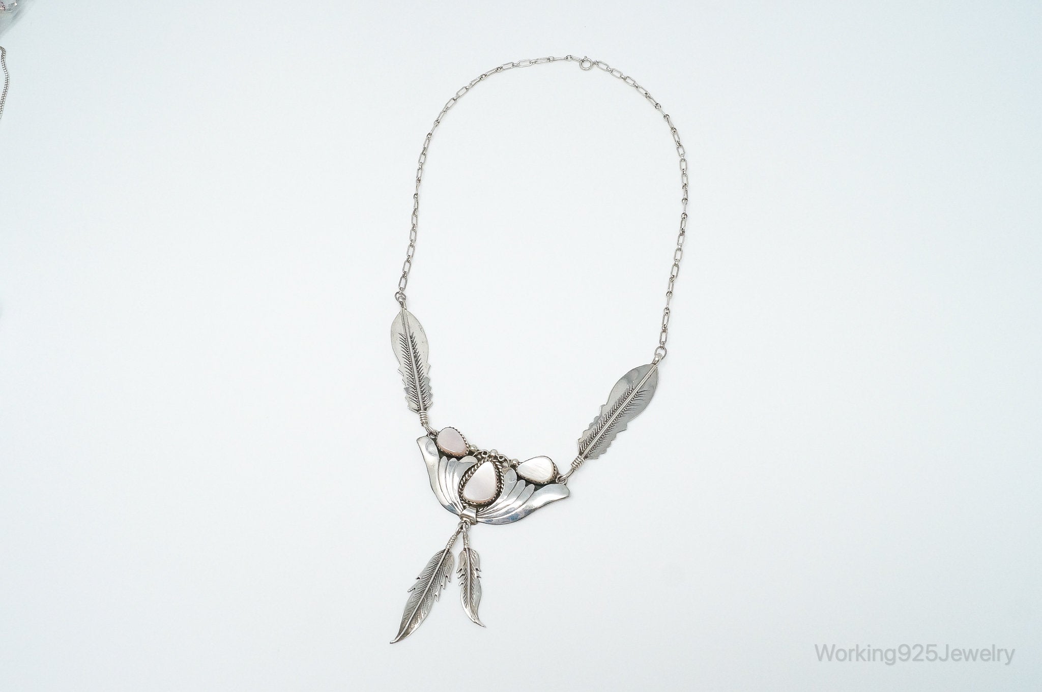 Vintage Native America Pink Mother Of Pearl Sterling Silver Necklace | Jewelry > Necklaces > Pendants | Wiccan Center