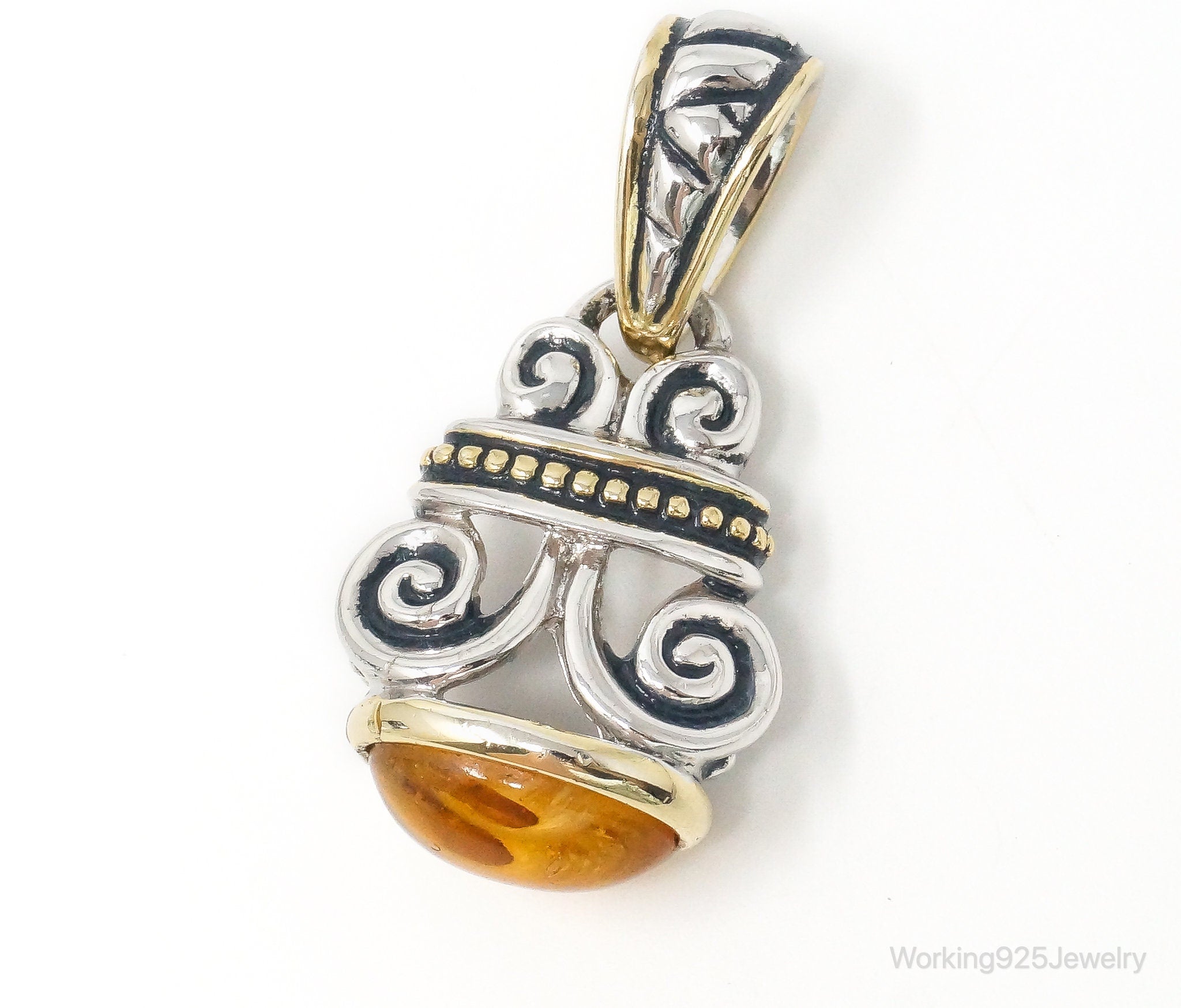 Large Vintage Amber Gold Vermeil Sterling Silver Necklace Pendant | Jewelry > Necklaces > Pendants | Wiccan Center