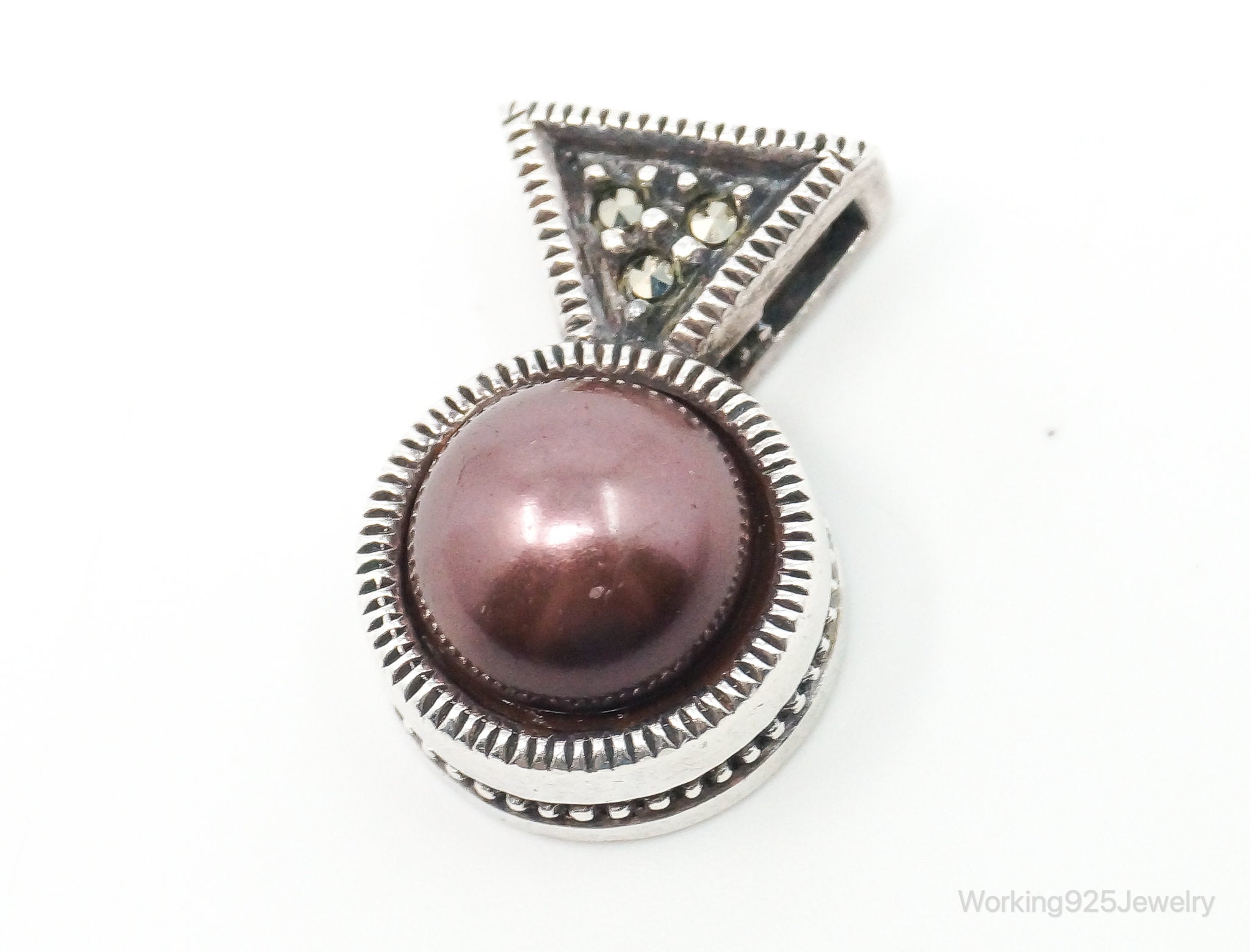 Vintage Designer Judith Jack Pearl Marcasite Sterling Silver Pendant | Jewelry > Necklaces > Pendants | Wiccan Center
