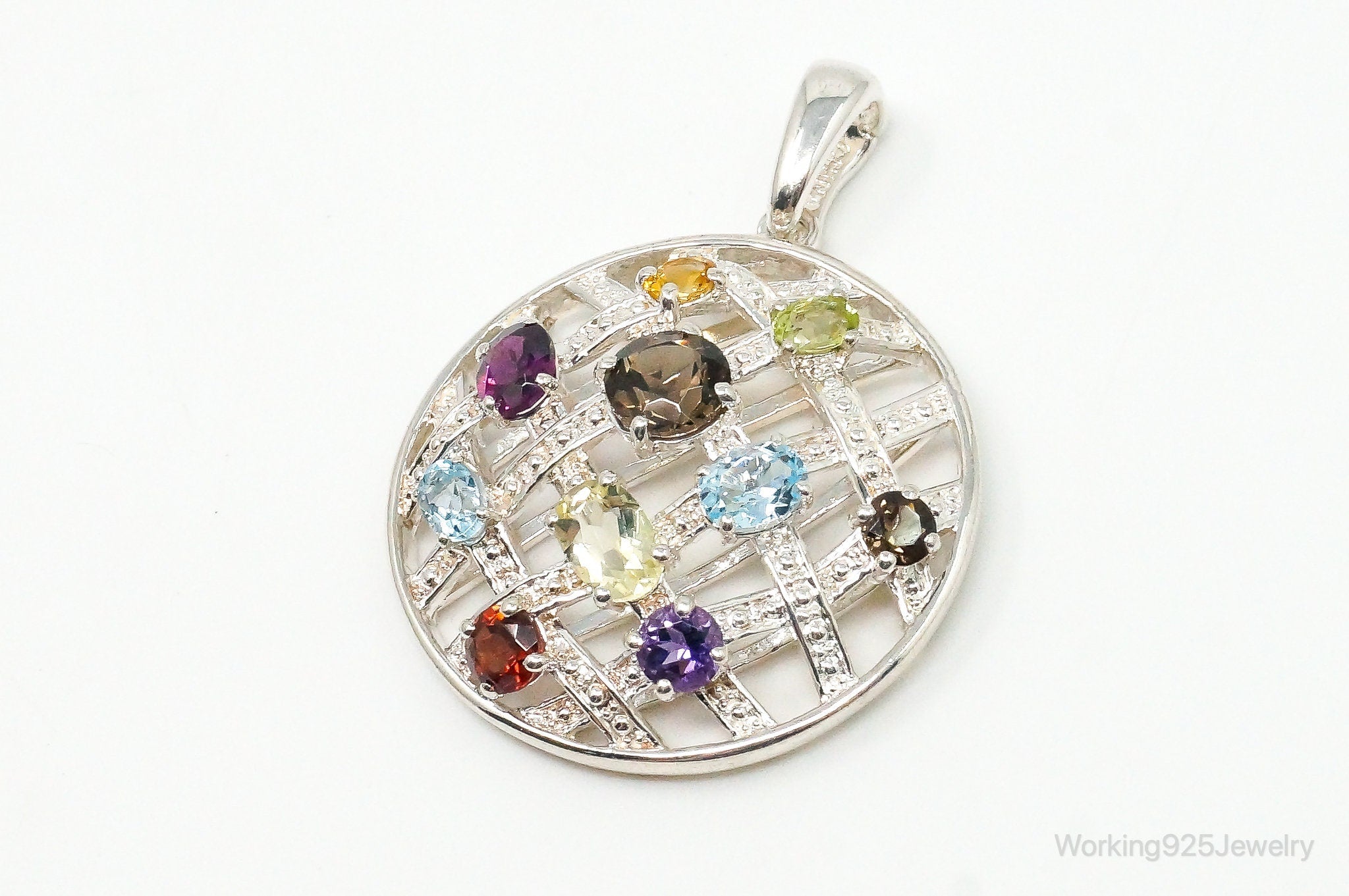Vintage Multi Gemstone Sterling Silver Necklace Pendant | Jewelry > Necklaces > Pendants | Wiccan Center