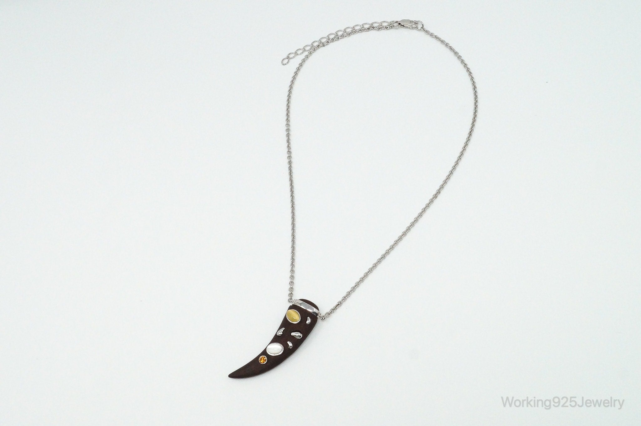 Vintage Large Wood Claw Tigers Eye Citrine Sterling Silver Necklace | Jewelry > Necklaces > Pendants | Wiccan Center
