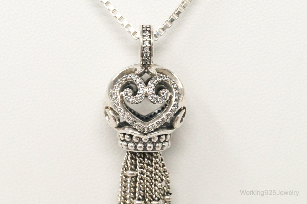 Vintage Open Heart Cubic Zirconia Mesh Sterling Silver Necklace | Jewelry > Necklaces > Pendants | Wiccan Center