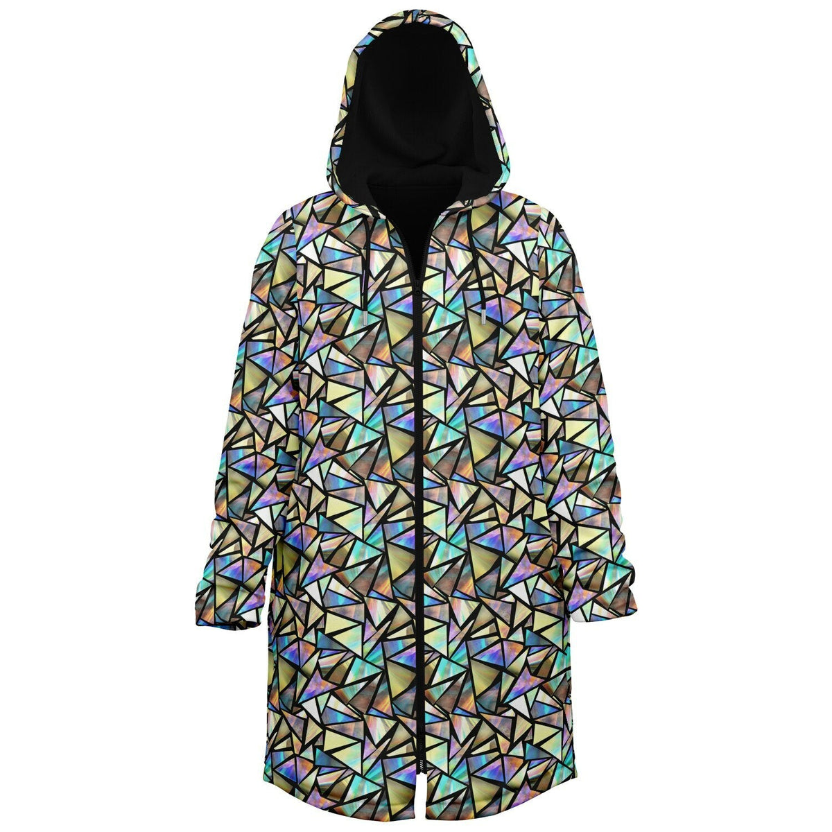 Geo Prism Cuddle Coat | Unisex Minky Sherpa Lined Coat with Hood, Zipper and Pockets | Women and Mens Festival Coat | Mountain Fashion | Zipper Cloak - AOP | Wiccan Center