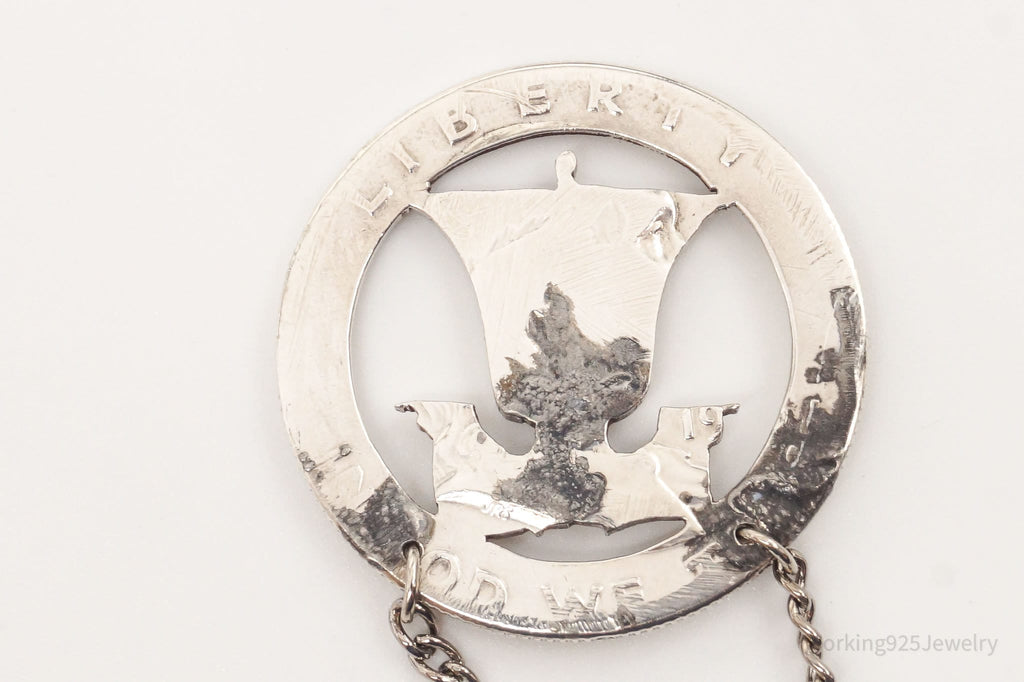 Vintage Half Dollar Coin Cut Out Pendant Silver Chain Necklace | Jewelry > Necklaces > Pendants | Wiccan Center
